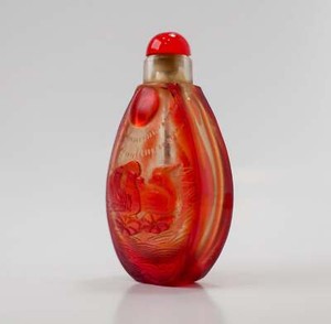 3" Snuff Bottle | Vintage Chinese Peking Glass Snuff Bottle - Phoenixes & Fish