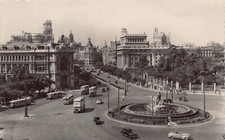 Bank of Spain, La Cibeles and Calle de Alcalá Posted 1955 Vtg Postcard CP342