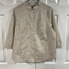 NWT Chico's Lightweight Stretch Beige Palm Leaf Jacket Size 2 , 3/4 Sleeve