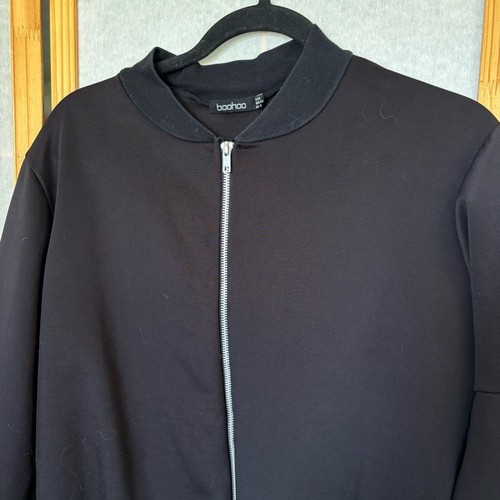 Black Bomber Jacket Boohoo US 8 Women's Sz Med/Large Lightweight Comfortable - Picture 2 of 10