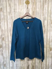 East 5th Woman’s Long Sleeve Sweater Top Teal Blue Cotton Blend XL NWT 