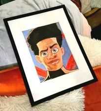 Original Spiderman Miles Morales Watercolor Painting In A Frame (Not A Print ) 