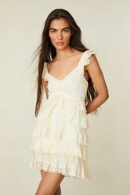 LoveShackFancy Federica Dress S 4 Party Embroidered Ruffle Cream Short NEW 46599