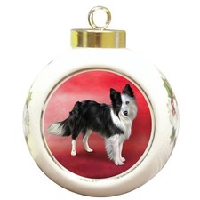 Border Collie Dog Round Ceramic Ball Christmas Ornament