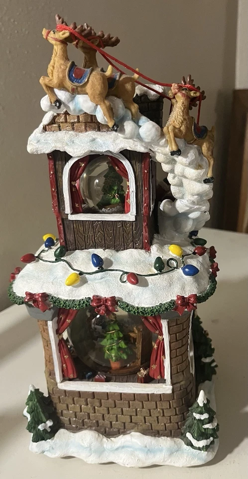 Musical Santa With Double Christmas Snow Globe Resin Plays Jingle Bells - Image 3 of 4