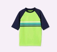 Short Sleeve Striped Rash Guard Swim Shirt - Cat  Jack, Green, L Husky, 2-Pack