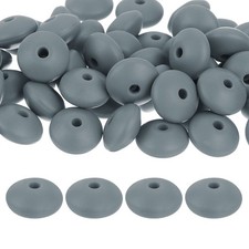50Pcs 12mm Silicone Lentil Beads, Loose Abacus Bead for DIY Dark Gray 