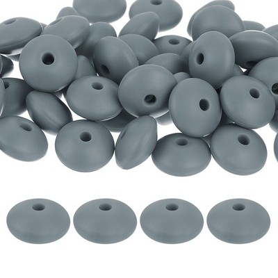 50Pcs 12mm Silicone Lentil Beads, Loose Abacus Bead for DIY (Dark Gray)