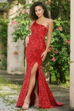 Stardust One Shoulder Sequin Gown - Red - FINAL SALE