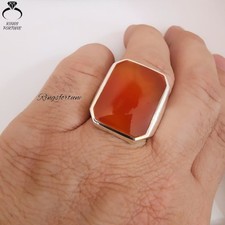 Rare Red Agate Ring Handmade Yemeni Aqeeq 925 Silver Islamic Jewelry Men