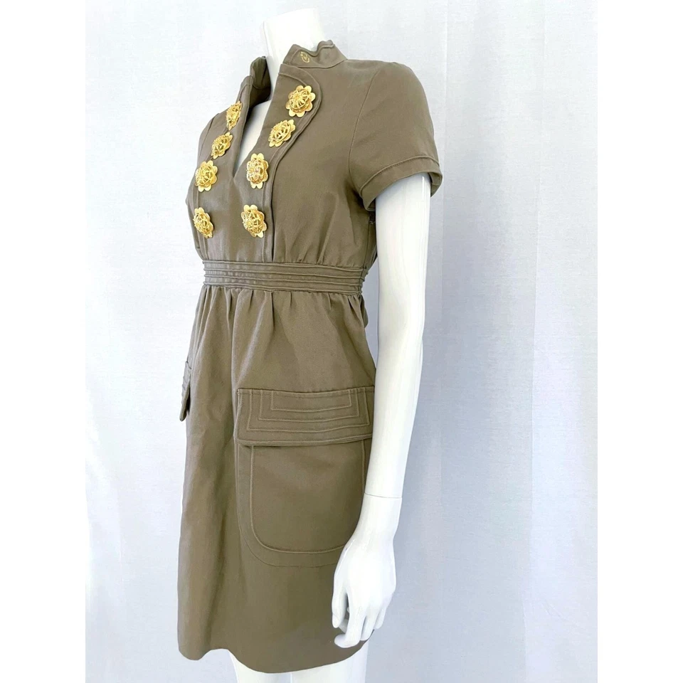 Manoush Military Dress, Khaki Floral Details, Utility Dress, French Designer, 36 - Bild 2 von 4