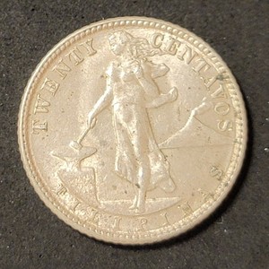 1945-D Philippines 20 Centavos Silver Coin US Territory WWII Era Better Type 