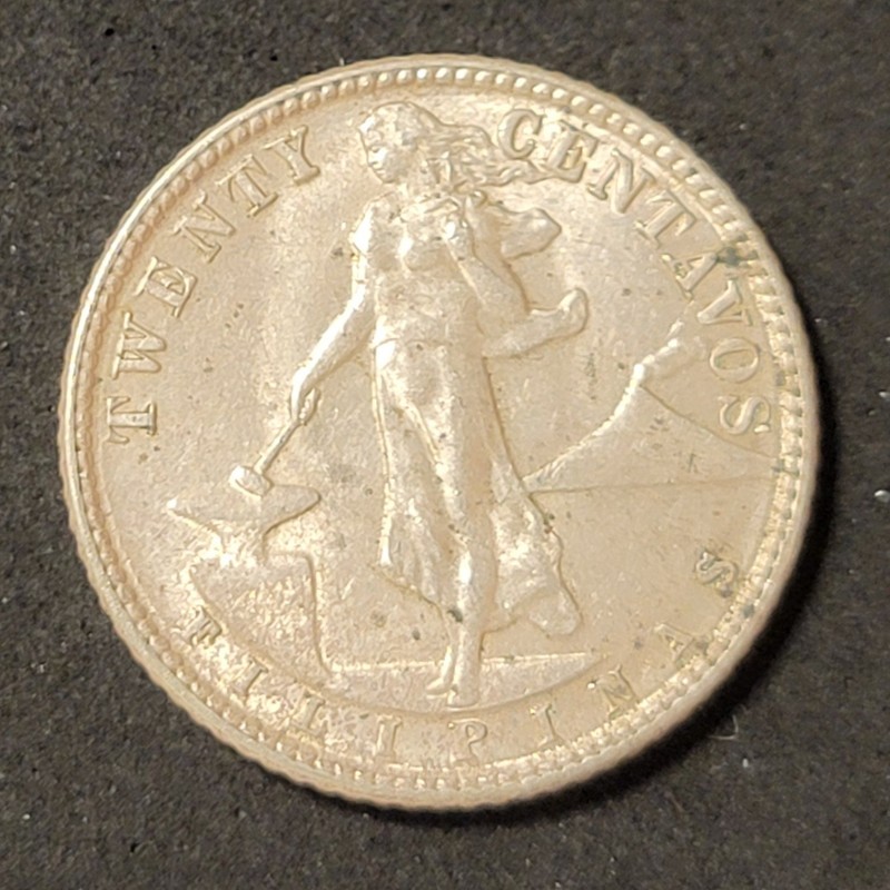 1945-D Philippines 20 Centavos Silver Coin US Territory WWII Era Better Type 
