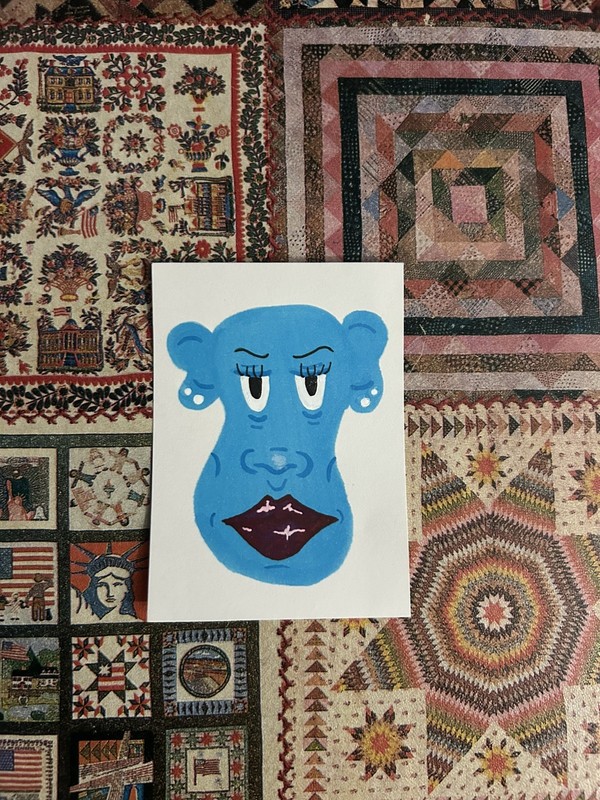 ACEO Original Drawing - Funky Baby Blue
