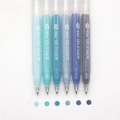 6 PCS Nordic Blue Acrylic Gel Pens Quick Dry 1.0mm Fine Point Marker Drawing