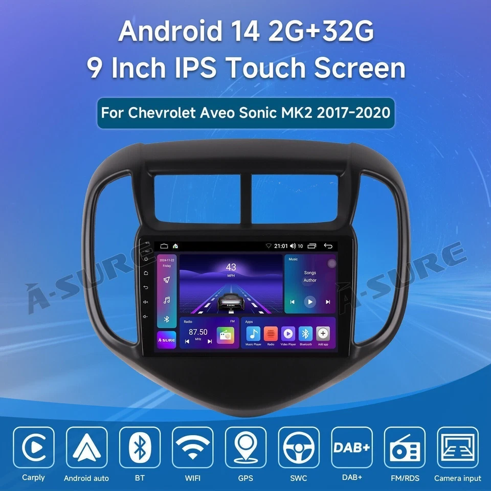 Android Car Stereo Radio GPS Wireless Carplay For 2017-2020 Chevrolet Sonic Aveo - Image 2 of 4