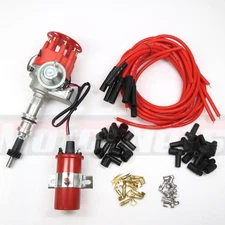Ford 289 302 RED Small Cap HEI Distributor + 45K Coil + Spark Plug Wires Kit SBF