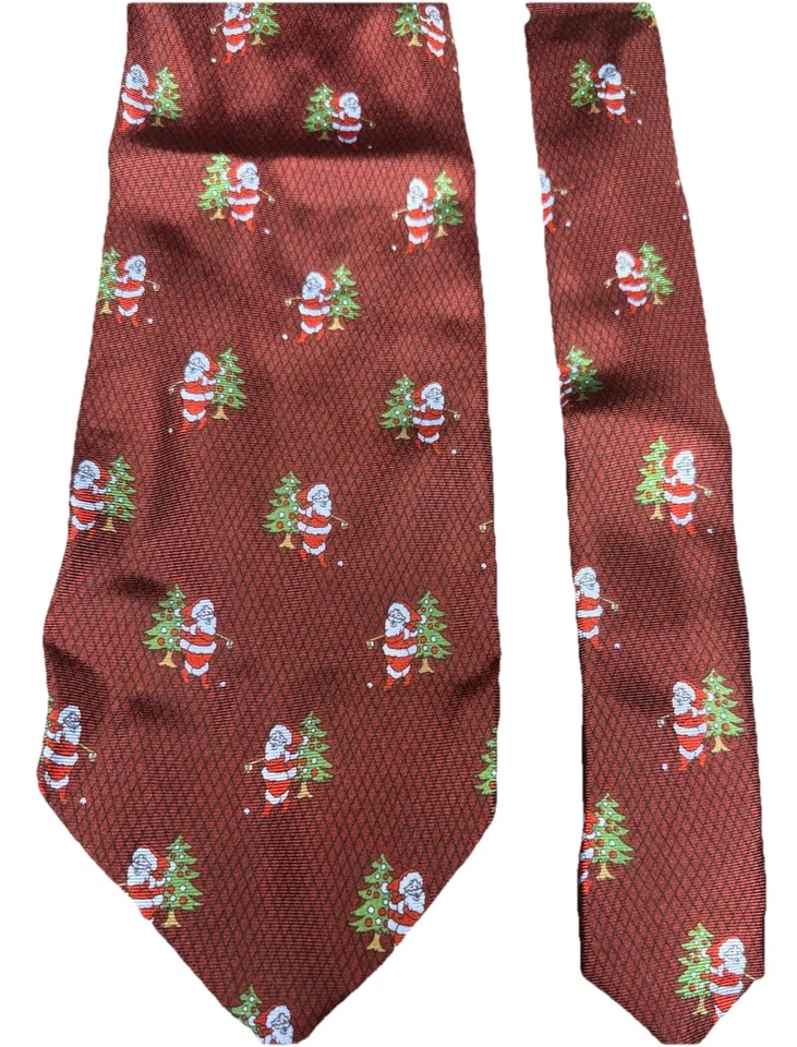 Jos. A. Banco *NUEVO CON ETIQUETAS* Corbata de Seda Borgoña Papá Noel con Árbol de Navidad 58,5 x 4" Italia Foto 2 de 4
