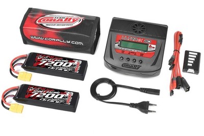 Team Corally Energy Pack 2X Lipo 60C 7200Mah 3S XT-90 Semi-Soft Case + Ultra-X 8