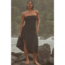 Anthropologie Celandine Strapless Ruched Asymmetric-Hem Dress Black S NWT $88