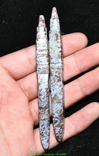 4.3'' Chinese Liangzhu Culture Old Jade Carved Awl Bodkin Zhuizi Statue Pair