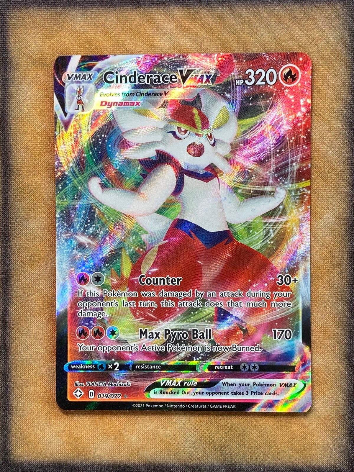 Pokemon Cinderace VMAX 019/072 Shining Fates Ultra Rare Holo NM