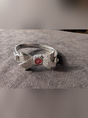 Rustic Cuff Silver Bow Bracelet with Red Accent