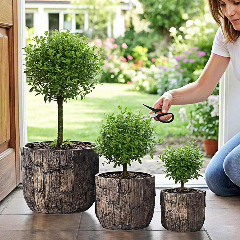 Juego de maceta de hormigón de 3, 14,5 y 12,6 y 9,8 pulgadas. Wo... estilo vintage Foto 3 de 4