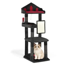 Halloween House Indoor Gothic Cat Tree 49in Black Cat Tower with Throne Goth Bed