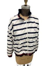 Vintage Fila Windbreaker Jacket White w/ Navy Stripes Sz 6