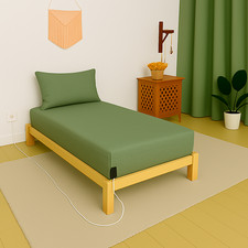 Grounding Fitted Sheet Single Bed 90x190cm Green Cotton &Silver Earthing UK Plug