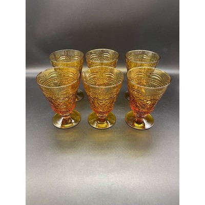 Zafferano Provenzale Set of 6 Amber Water / Wine Stemmed Goblets Glasses 4.5''