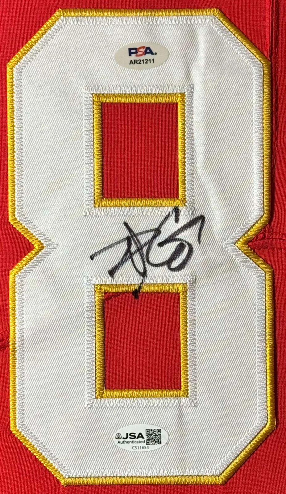 Travis Kelce Signed Kansas City Chiefs Nike Jersey Framed PSA & JSA COA Auto view 2
