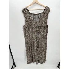 MSK Women Midi Dress Women 22W Rayon Leopard Print Sleeveless Smocked Button 