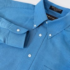 Vintage BARRINGTON Men's Blue Micro-Stripe Oxford Dress Shirt | Made in USA 15.5