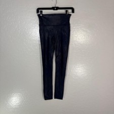 Spanx Leggings Womens S/P Navy Blue Faux Leather High Rise Ankle Shaping Pants