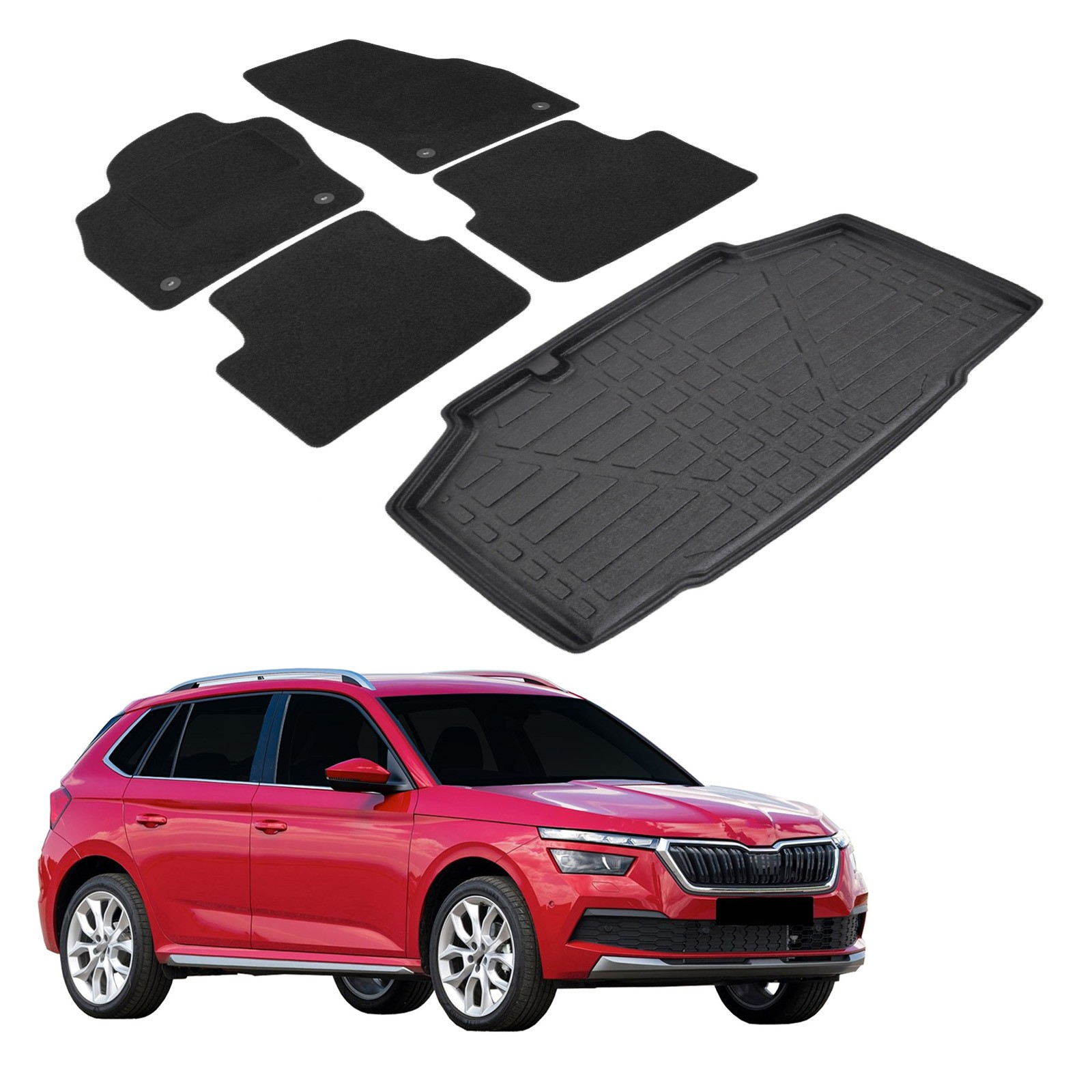 Tapis de sol Skoda Kamiq 2020 en velours de luxe avec tapis de coffre assorti