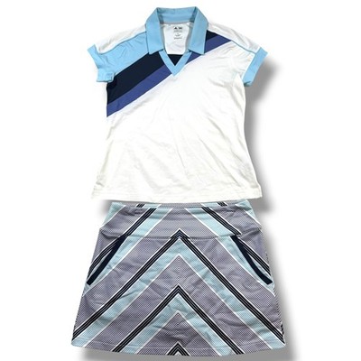 Adidas Skort Set Women's Medium Striped ClimaCool Golf Pickleball Polo Outfit