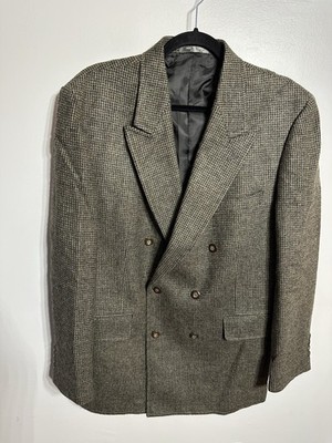 Oakton Ltd Double Breasted Wool Blazer Jacket Mens 42R Brown Plaid Vintage NEW