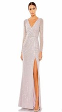 NWT Mac Duggal Lavender Long Sleeve Sequin Gown Size 12 93660 faux wrap