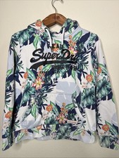Superdry Women's Vintage Logo All Over Print Hoodie Optic Hawaiian USA 10