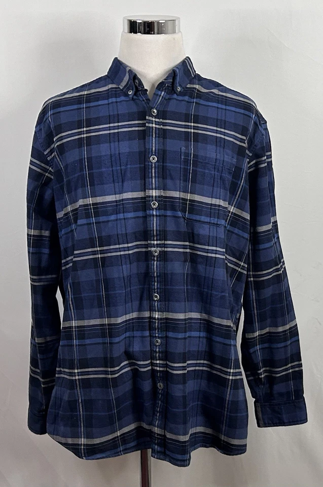 Eddie Bauer XLT Relaxed Fit Flannel Shirt Blue Gray Plaid Cotton Button Down - Image 2 of 4