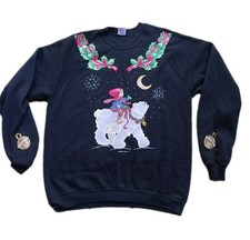 VTG JERZEES Women's XL Ugly Christmas Sweatshirt Black Crew Neck Polar Bear