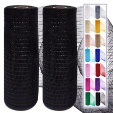 2 Pcs Black Deco Mesh Ribbon Rolls 10 Inch 10 Yards30 ft Decorative Mesh Fabr...
