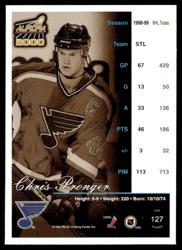 2000-01 Pacific Aurora Chris Pronger Nashville Predators #127 - Image 2 of 2