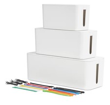 Oxford Cable Management Boxes, 3 Pack, Small, Medium, Large - White