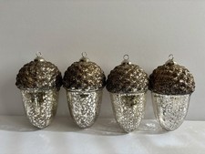 4 Mercury Glass Acorn Ornaments Gold Silver Glittered Kugel Style Top 5.5  