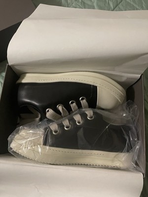 Rick Owens Black White Leather Men's Comfort Lace-Up Casual Sneakers