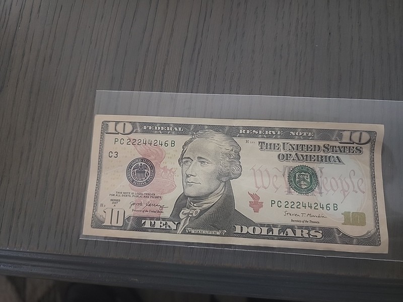 2017 $10 Dollar Bill Note Fancy Repeating Serial Number PC 22244246 B