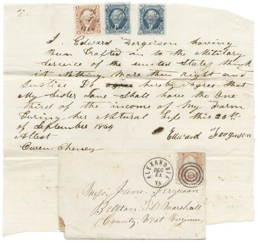 1864 DOCUMENT DRAFTED WEST VIRGINIA SOLDIER GIVES THIRD FARM INTEREST TO SISTER
